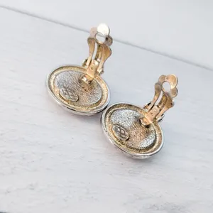 Vintage Clip On Earrings Orange & Cream Circle thumbnail 7