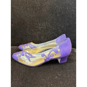 Annie Purple Clear Vinyl Scroll Embroidery Low Block Heel Pumps Womens‎ 7.5W thumbnail 3