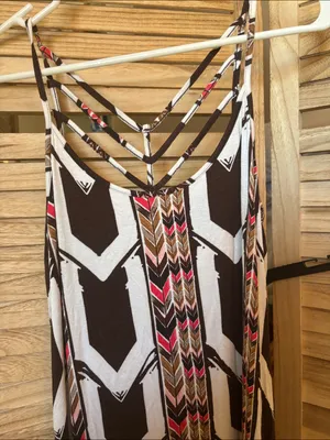 Apt. 9 Strappy Maxi Dress in Brown, White & Pink Chevron Print Small thumbnail 3