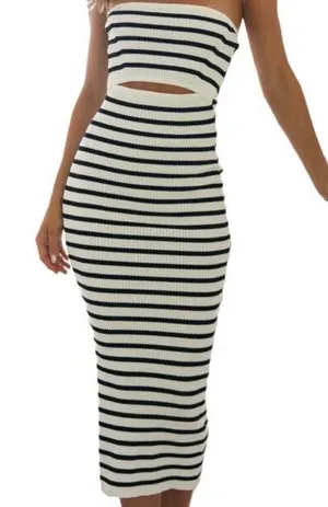 White and black striped dress Multiple thumbnail 1