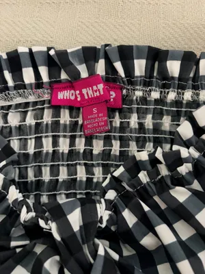 Gingham Strapless Top Black White Front Bow thumbnail 5