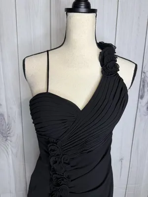 Faviana Couture Size 8 Long Maxi Dress Rosette Pleated Prom Formal Black Vintage thumbnail 2