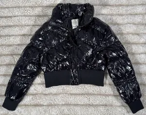 Stoosh Jacket Womens Medium Black Glossy Bubble Coat Cropped Shiny Puffer New thumbnail 1