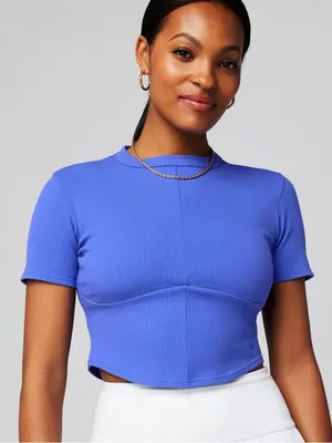 Fabletics Seamless Ribbed Baby Tee Crop Sapphire Sky Large Athletic thumbnail 1