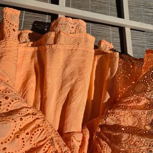 Maeve Eyelet Cotton Orange Tiered Mini Skirt Anthropologie XS thumbnail 4