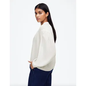 Madewell Shirred Long Sleeve Top Blouse Silk Lightweight Winter White Medium NWT thumbnail 2