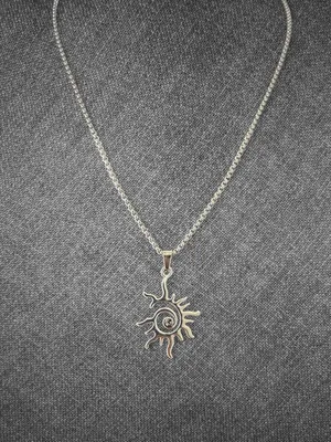 Silver Tone Tribal Sun Spiral Pendant Necklace 20 Inch Chain thumbnail 8