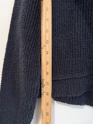 Free People Textured Knit V Neck Sweater Size Small Crop Black thumbnail 8