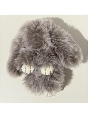 NEW Gray Faux Fur Bunny Rabbit Bag Charm Keychain with Gold Silver Ring Clips thumbnail 5