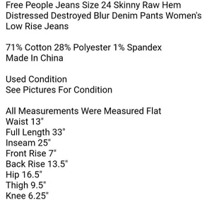 Free People Jeans Size 24 Skinny Raw Hem Distressed Destroyed Blur Denim Pants Women's Low Rise Jeans thumbnail 7