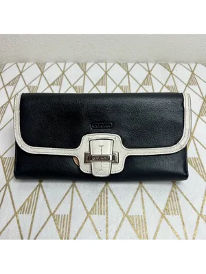 Coach Black Leather Wallet with White Trim and Buckle thumbnail 2