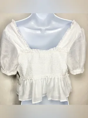 Altar’d State White Puff-Sleeve Ruffled Crop Top Size Medium thumbnail 4