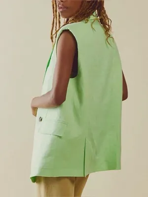 Free People NWOT 100% Linen Vest Green Light Lime Bright‎ Young Things Size M thumbnail 3