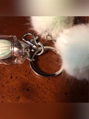 Mint Green Faux Fur Pom Pom Tassel Keychain | Double Pom Bag Charm thumbnail 3