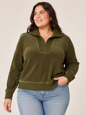 Universal Threads Olive Green Corduroy Quarter Zip Pullover Sweatshirt XL Cozy Fall Gorpcore thumbnail 1