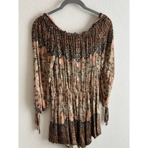 Free People So Divine Romper Apricot Paisley Boho Cold Shoulder SP‎ thumbnail 7