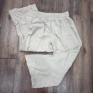 Magaschoni Organic Cotton Gauze Pants Womens S Beige Wide Leg Drawstring Coastal thumbnail 4