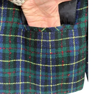 Vintage Sag Harbor Plaid Blazer Jacket Green Tartan Collarless Lined Size 14‎ thumbnail 5