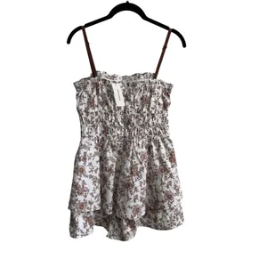 Francesca's Floral Romper Womens Medium White Brown Cottagecore Tiered‎ Ruffle thumbnail 3