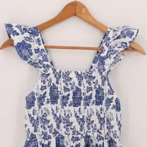 THML Floral Smocked Midi Dress Womens Size XS Blue White Ruffle Tiered Smocked thumbnail 9