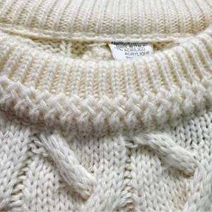 Vintage‎ Italian Cable Knit Tunic Sweater with Pockets Cream Wool Size M thumbnail 5