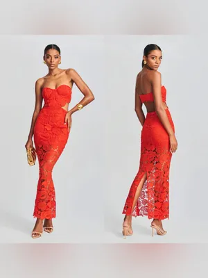 Rococo Sand Eliza‎ Lace Maxi Dress Cutout Blood Orange Small NWT thumbnail 2