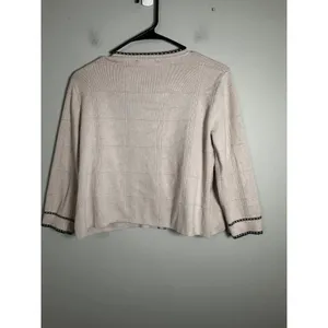 Adrianna Papell Tipped Button Front‎ Cardigan Champagne Blush Black Small thumbnail 5