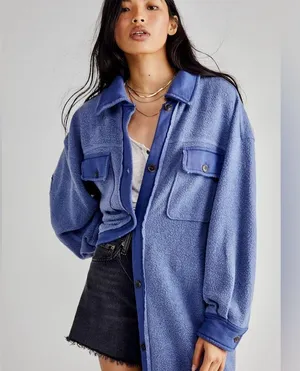 Free People Ruby Oversized Shirt Jacket in Oceana Blue L thumbnail 5