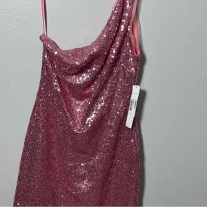 Aqua Womens Pink Sequined Mini‎ One Shoulder Formal Cocktail/ Party Dress S thumbnail 4
