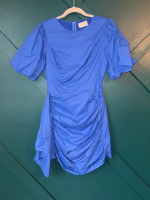 Golden Have it All Puff-Sleeve Ruched Mini Dress in Royal Blue Size S NWT thumbnail 2