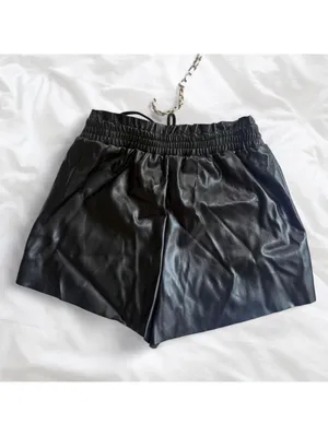 Idem Ditto Black Faux Leather Drawstring Shorts Size Large thumbnail 2