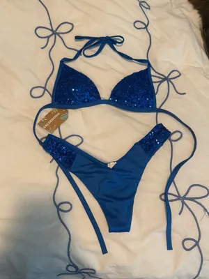 Caldezonia blue sparkly glitter bikini top & bottom thumbnail 2