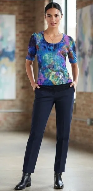 BKE Lace Overlay Tie Dye Short Sleeve Top Women M Blue‎ Purple Orange Black thumbnail 1