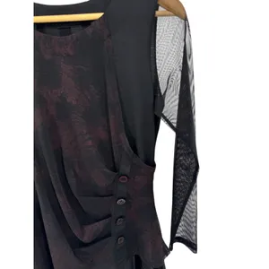 Gothic Whimsygoth Boho Mesh Layered Asymmetrical‎ Tunic Top Black Red Lace M/L thumbnail 3