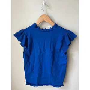 LOFT Electric Blue Ruffle Neck Short Sleeve Sweater Small thumbnail 4