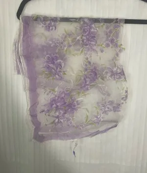 Sheer Floral Scarf in Lavender and White thumbnail 1