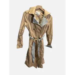 Anthropologie Trench Coat Womens S Tan Gingham Trim Double Breasted Classic Chic thumbnail 3