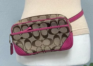 Coach Signature Hot Pink Brown Waist Pouch Belt Bag thumbnail 1