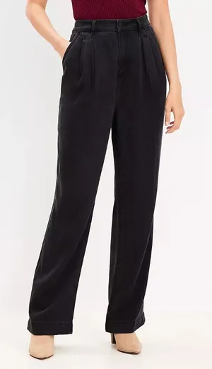 NWT Womens Size 28 28x32 Ann Taylor LOFT Washed Black High Rise Palazzo Jean NEW thumbnail 1
