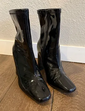 Top Moda Black Patent Ankle Boots‎ block heel Size 6.5 thumbnail 1