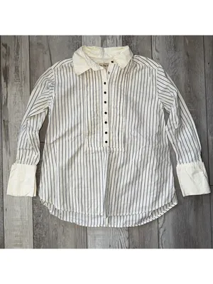 Free People We the Free After Hours Stripe Oversized 1/4 Button Down Top size xs thumbnail 5