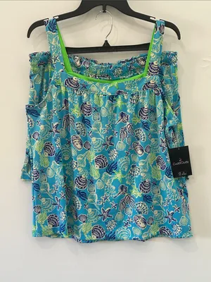 Cuddl Duds Pajama Set Cozy 2pc Tank Top Shorts NEW Blue Seashells Large thumbnail 2