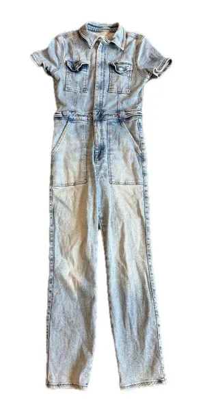 Good American Light Wash Coverall Jumpsuit Utility Sleeve Chambray Large Women's thumbnail 1