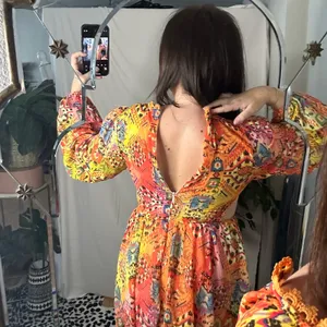 Plunge V-Neck Long Sleeve Cut Out Mini Dress Yellow Orange thumbnail 4