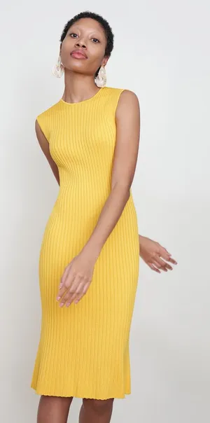MM LaFleur Dylan Dress Tuscan‎ Yellow Slinky Knit Ribbed Sleeveless Midi Size XS thumbnail 1