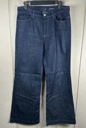 7 For All Mankind Ginger Jeans Womens 32 Blue Wide Leg Trouser Flare Dark Wash thumbnail 1