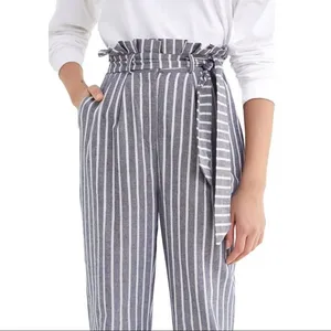 Urban Outfitters Gianna Striped High-Rise Paperbag Pants Linen White/Blue size 0 thumbnail 3