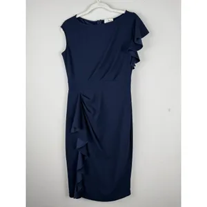 Aisize Vintage Redefined Blue Pinup Ruffle‎ Sleeve Pencil Dress Women's Size L thumbnail 5