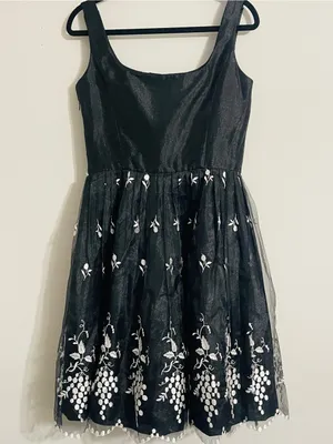 Vintage ABS Allen Swartz Floral Embroidered Chiffon Flare Dress 8 Formal Grunge thumbnail 9