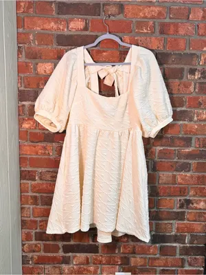 Free People womens Violet puff sleeve textured mini dress ivory L thumbnail 6